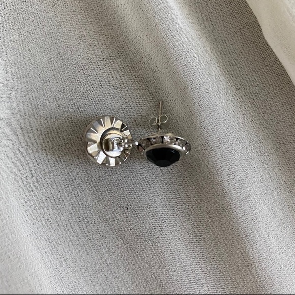 VTG Round Silver Black Jewel CZ Halo Earrings - Picture 5 of 6
